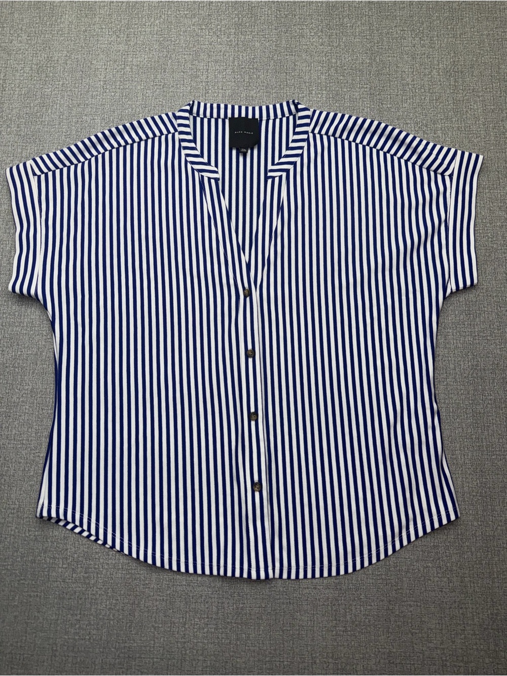 Alex Marie Striped Button Front Blouse Dolman Short Sleeve Top
